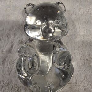 Vintage FENTON Crystal Clear Glass Teddy Bear Figurine Paperweight Art Glass 3.5